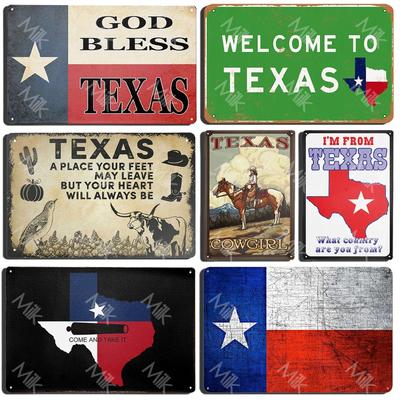 Gott segne Texas Retro Blechschild Vintage Texas Staatsflagge Metallschild Texaner Lone Star Wanddeko Laden Wandmalerei Badezimmerschild 12x8in