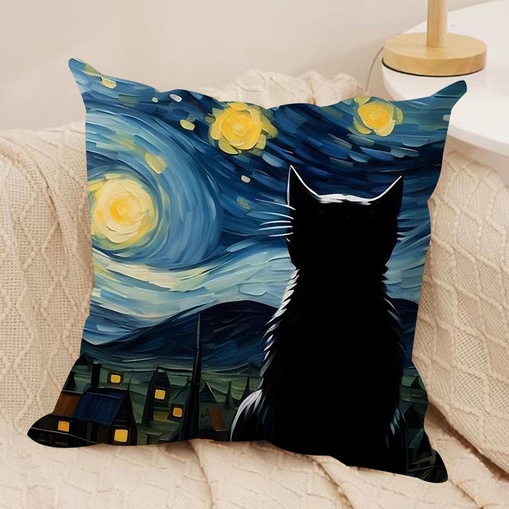 Classic Black Cat Cushion Cover Short Plush Doublesided Print Square Throw Pillow Covers Sofa Home Cushion Decor
