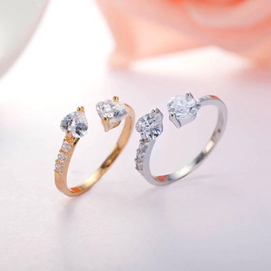 Women's Double Love Heart Open Ring Shiny Copper Wedding Bridal Jewelry AVE