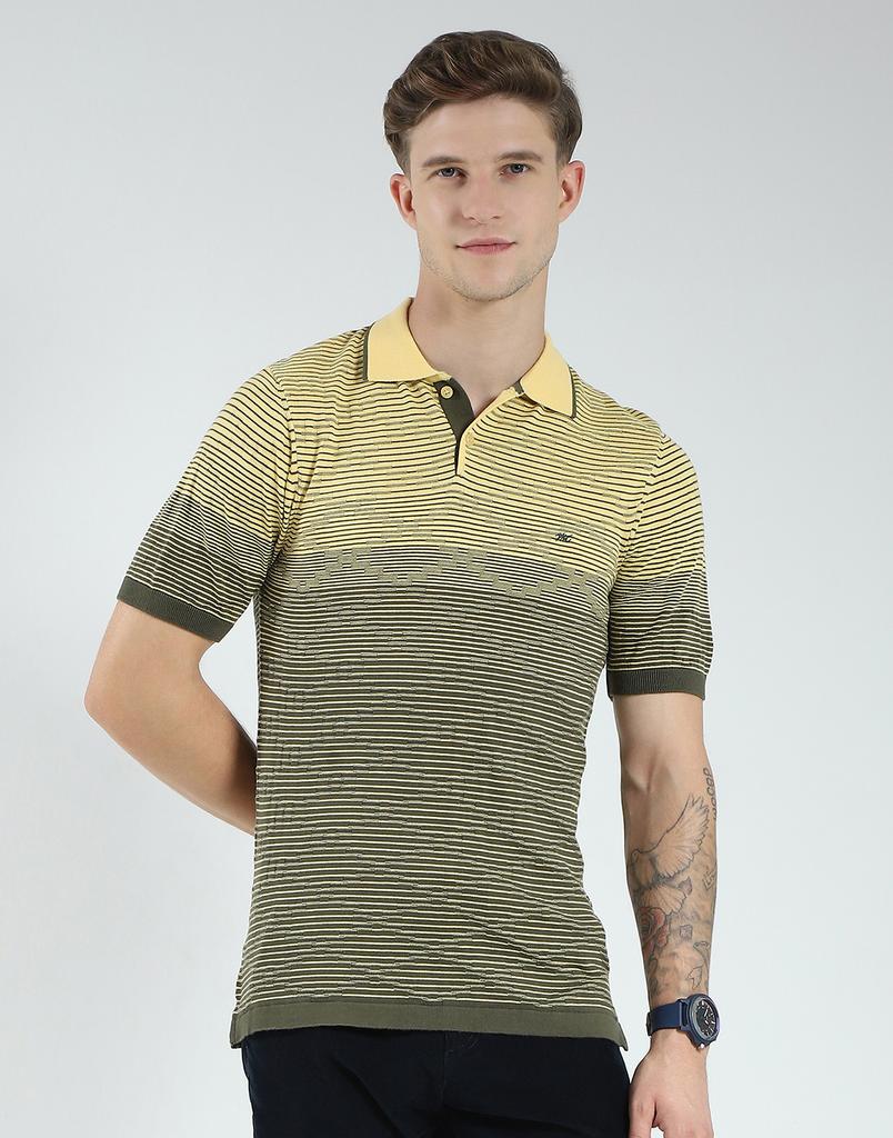MONTE CARLO Men's Regular Fit Self Designed Half Sleeve Polo T-Shirt