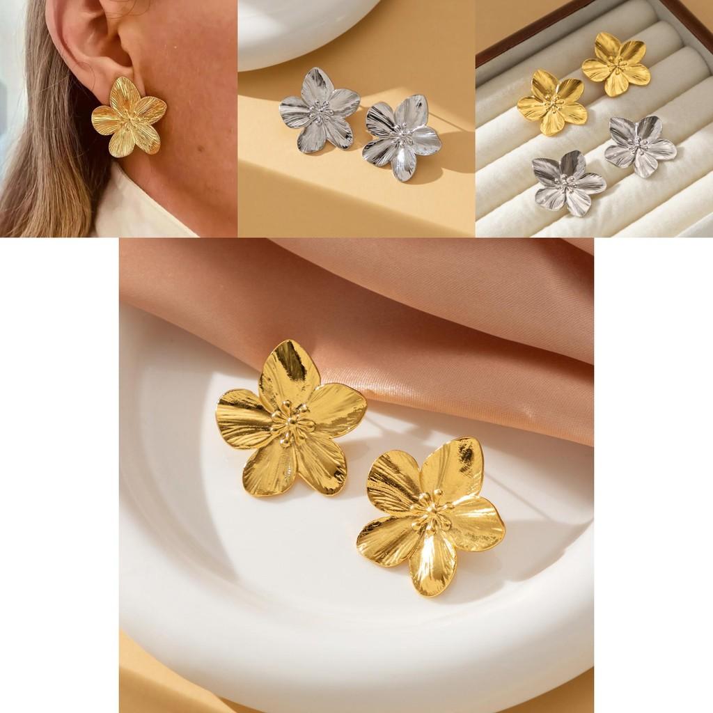 Elegante Vintage Gouden Legering Bloemenontwerp Oorbellen Voor Vrouwen Met Geometrische Vormen