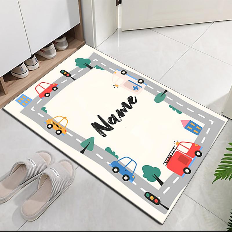 Custom Name Cute Cars Printed Carpet, for Office Chair Living Room Bedroom Kitchen Room Decor Gifts.