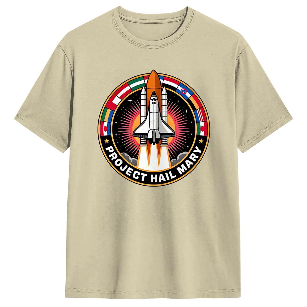 Project Hail Mary Space Mission Logo T Shirt For Unisex Pure Cotton Vintage Crew Neck Short Sleeve Oversized Casual Daily Tops