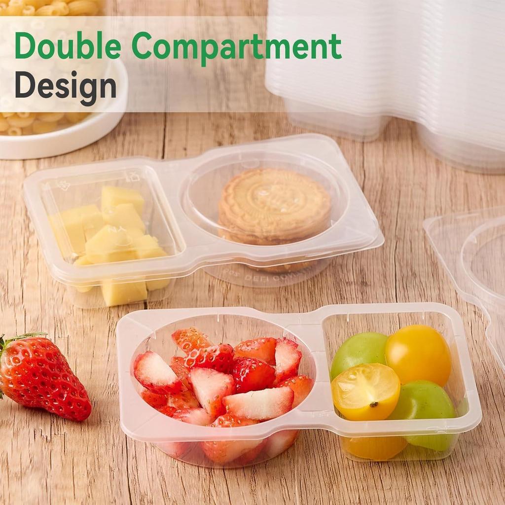 20-Pack Double Compartment Snack Containers for Dips, Sauces & Toppings, Plastic Containers with Lids