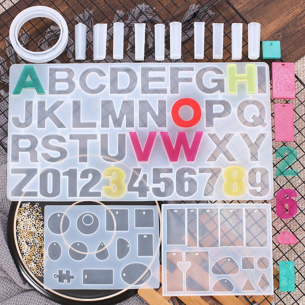 214 Piezas Colgantes DIY Pendientes Pulseras Moldes de Silicona Tornillos con Ojal Juego de Letras Números Moldes de Resina