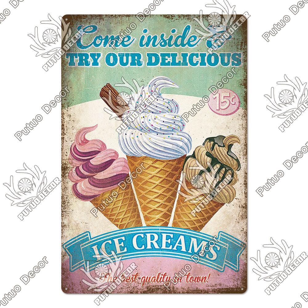 Summer Dessert Sign Vintage Tin Poster Metal Sign Metal Plate Retro Style Wall Decor Kitchen Cafe Home Decoration