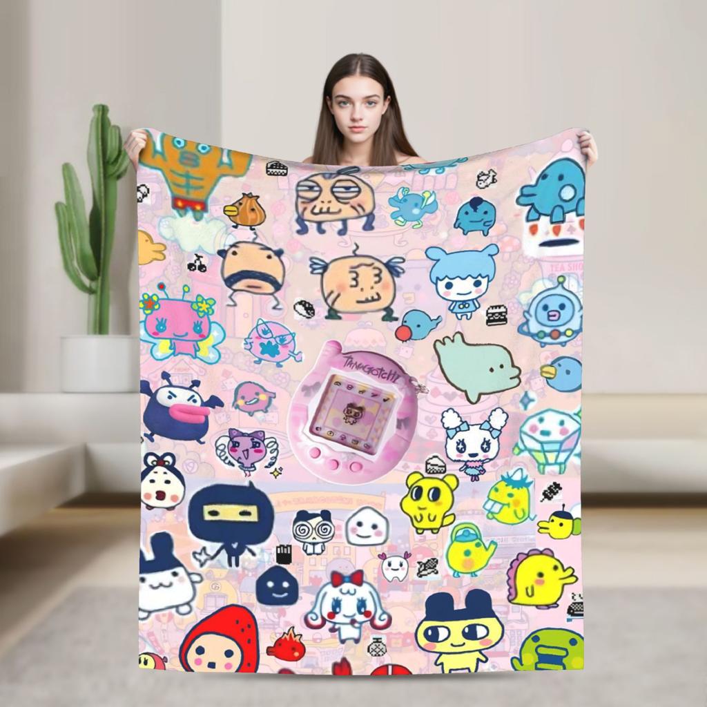 Tamagotchis flaneliniai pledai Juokingas pledas sofai, lovai, svetainei 200x150cm Antklodė