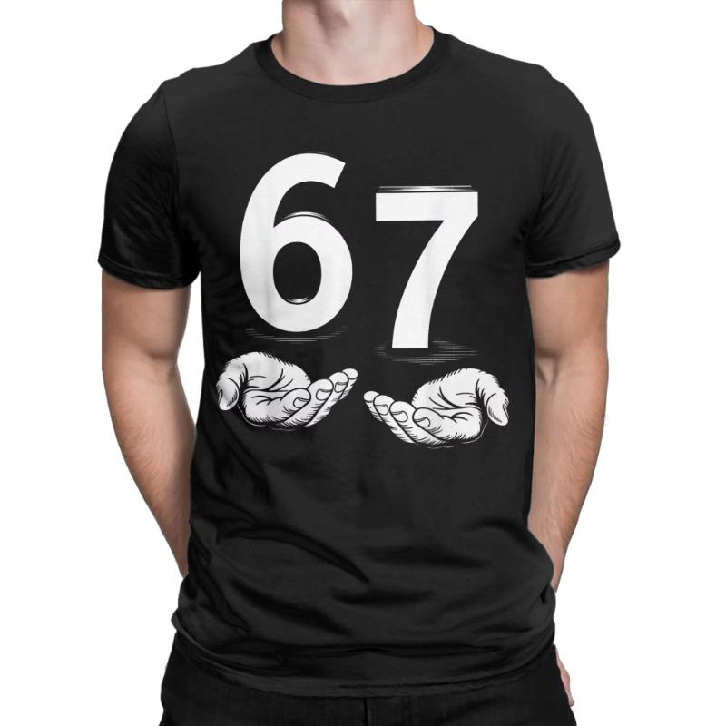 Europäische und Amerikanische Herren T-Shirts Lustig Sechs Sieben 67 Meme Gen Alpha Slang 67 Hände Vintage Baumwolle T-Shirts Kurzarm T-Shirts