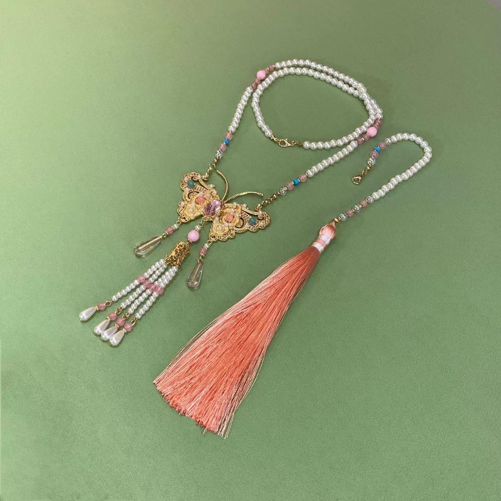 Alloy Chinese Style Necklace Pearl Inlaid Design Pearl Tassel Chain Hanfu Jewelry Hanfu Matching