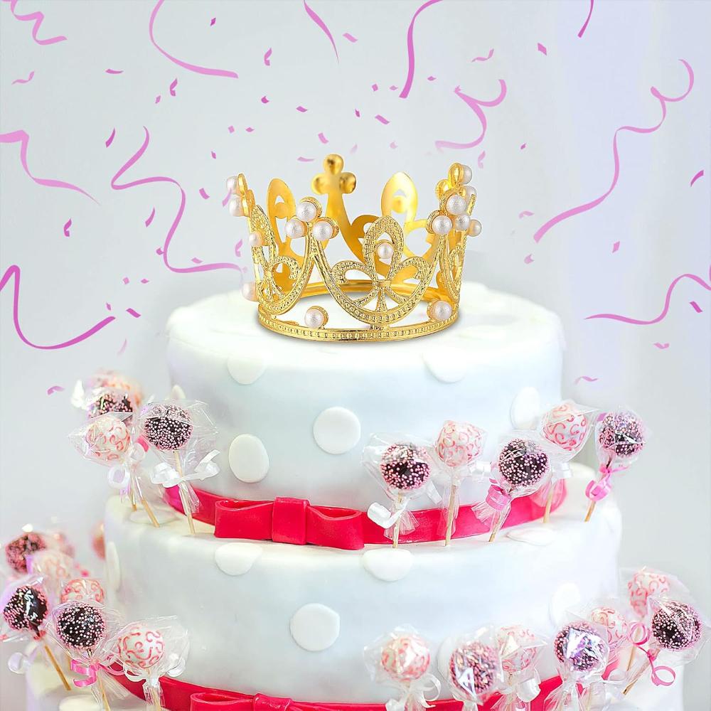 50/1PC Mini Crown Cake Decoration Pearl Crowns Baby Princess Ornaments DIY Baking Cupcake Topper Wedding Birthday Party Decor