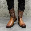 Fashion Classic Mid-calf Western Style Boots Men Black Brown Dark Brown Cowboy Boots High Quality Handmade Leather Shoe Men Riding Boots