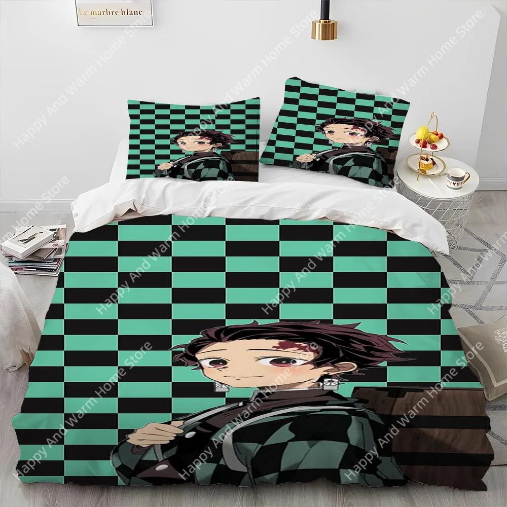 Demon Slayer Bedding Set Kamado Nezuko Duvet Cover Set Bedspread Pillowcase King Queen Full Single Size Bed Linen Boys Teen Gift