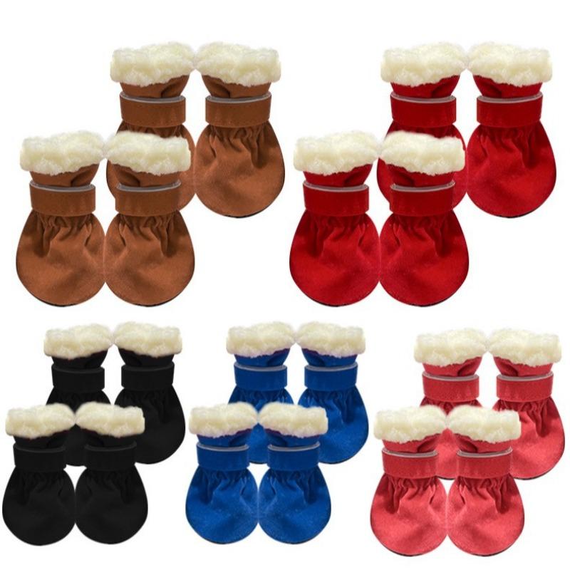 For Pet Puppies In Winter, Add Fleece and Thickened Soft-soled Shoes That Won't Come Off and Are Anti-slip