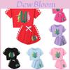 Böser Print Baumwolle Kurzarm und Shorts Set für Kinder und Erwachsene Rosa Design