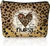 Nurse Makeup Bag Leopard Print Cosmetic Bags for Women Nurses Week Gifts Nurse Appreciation Gifts Zipper Makeup Pouch for Women