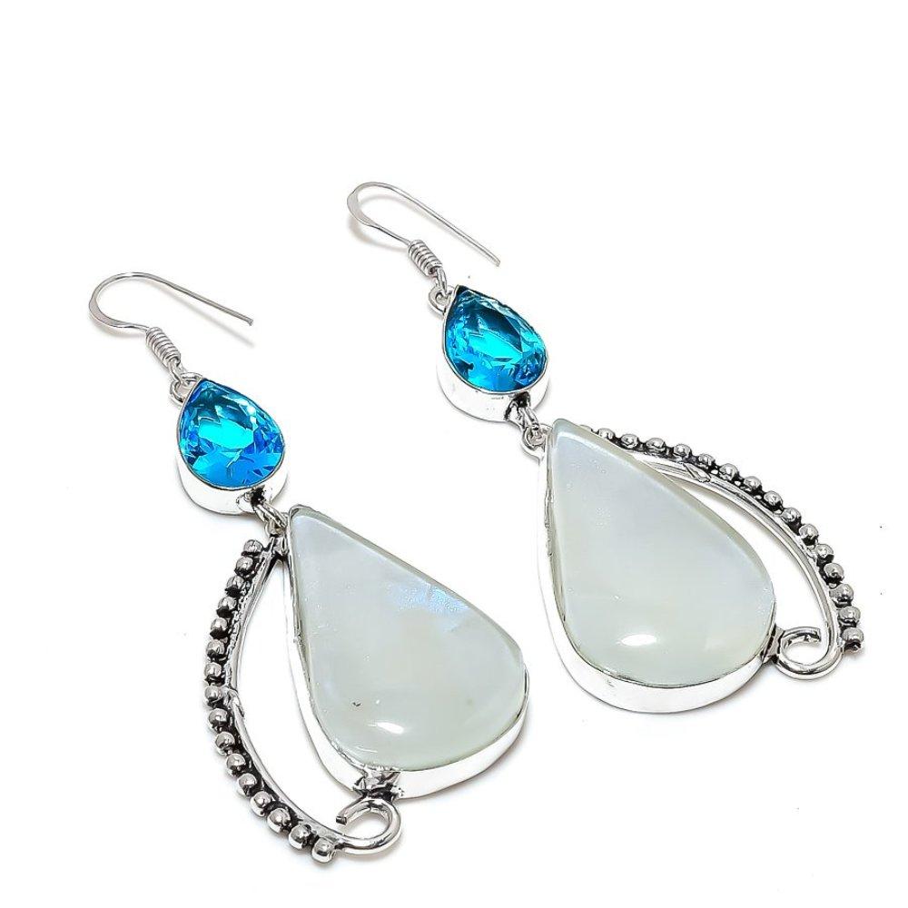 Mystic Topaz,Blue Topaz Gemstone 925 Sterling Silver Jewelry Earring 2.99"