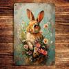 Vintage Rabbit Flower Metal Poster 12x8 Inch Aluminum for Kitchen Bar Garage Home Decor