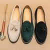 Talian Luxury Brand Suede Men's Tassel Design Loafers Slip-on Handmade High Quality Nubuck Leather Shoes Pointed Toe Thick Sole