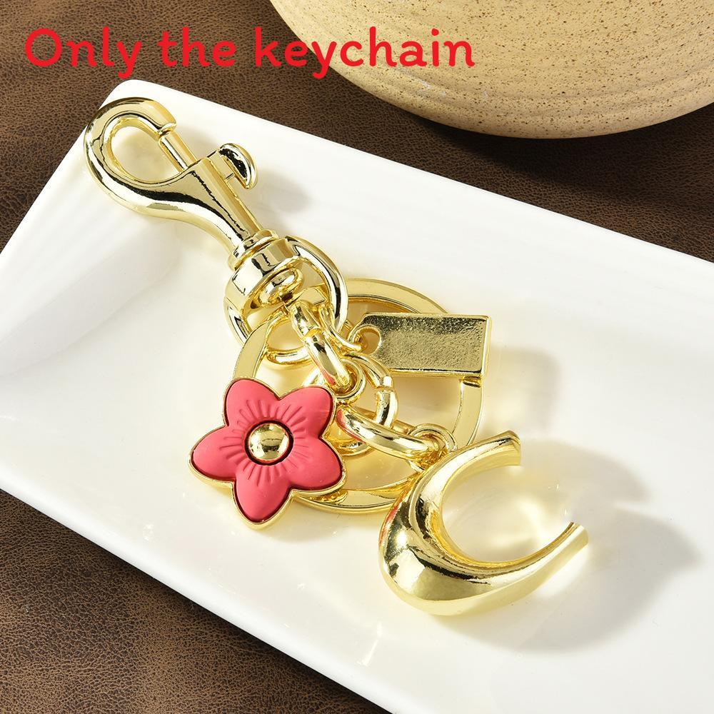 Floral Alphabet Keychain For Women With Metal Electroplating Flower Pendant Gift For Bag Decor