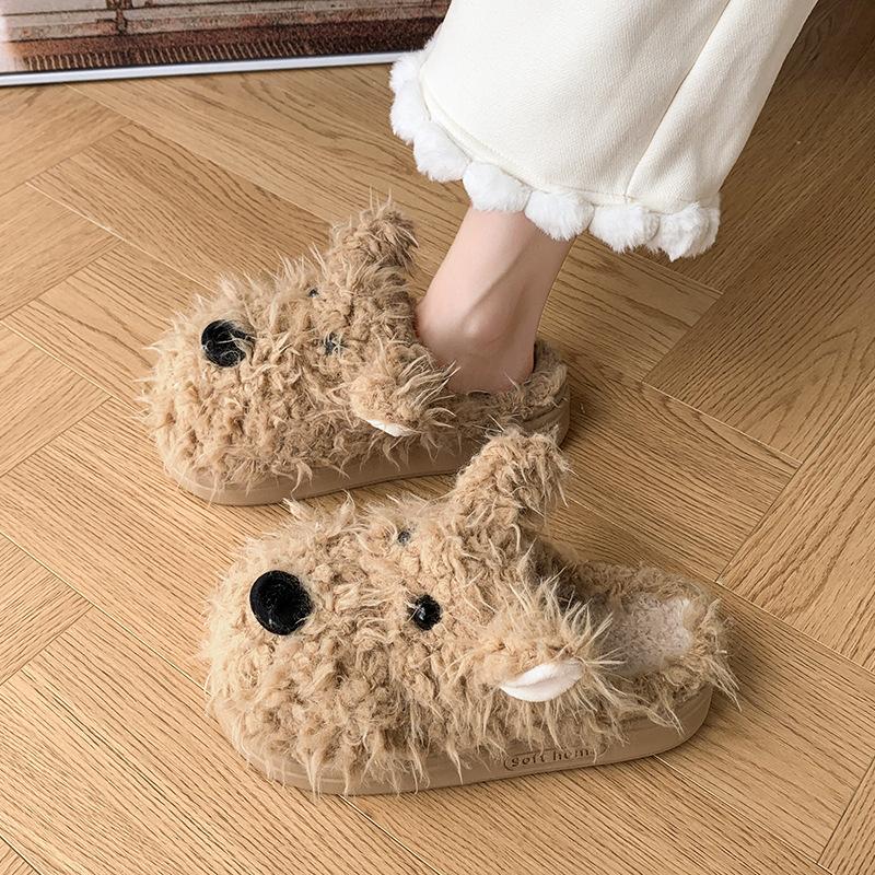 Fashion New Winter Plush Slippers Women's Cartoon Dog Plush Cotton Shoes Fashion Indoor Warm Home Slippers Non-slip Casual Cotton Shoes