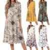 Summer Dresses for Women Uk Ladies Summer Dresses Uk Womens Summer Dresses Uk Floral Print Casual Midi Dress with 3/4 Sleeve and Crew Neckline