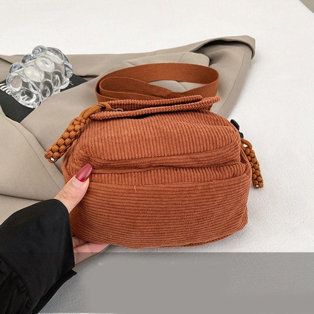 Large Capacity Corduroy Shoulder Bag Cott Cloth Handbag Solid Color Crossbody Bag Small Square Bag Korean Style Canvas Handbag