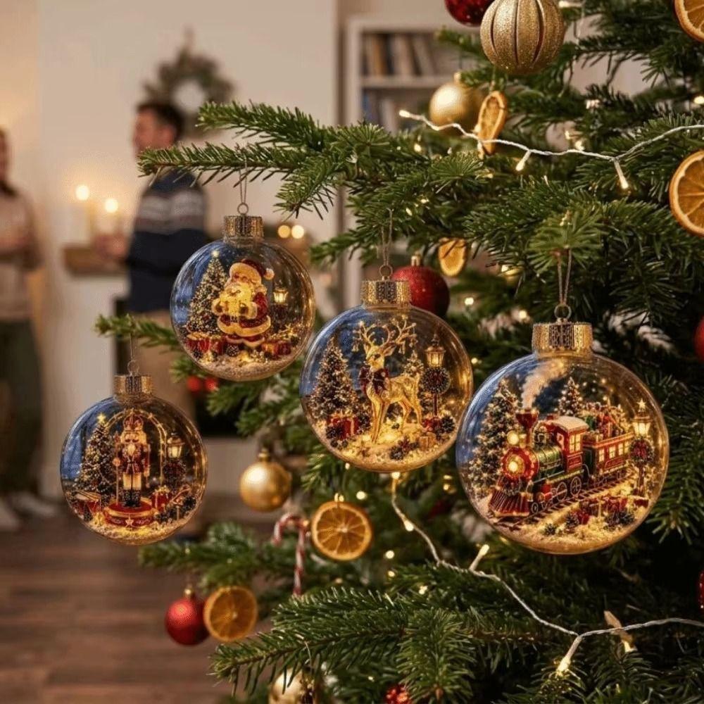 Vestavěná světelná vánoční ozdoba Teplé světlo Vánoční baňka Ornament s příběhem Sváteční výzdoba domova