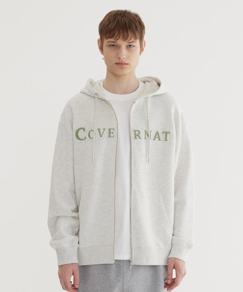 COVERNAT Authentic Logo Zip-Up Hoodie Oatmeal