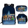 New Roblox Student School Bag Roblox Digital Printing Backpack Three-piece Set Lunch Bag Pencil Case