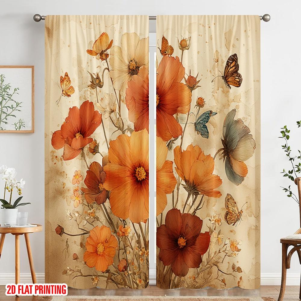 2 st, 2D planutskrift Gardiner & Fönsterbehandling Fjärilsblommor Mångsidig 100% Polyester (utan spö) Art Deco Festligt för