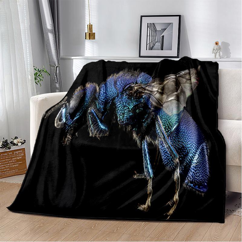 Couverture Douce en Peluche Dessin Animé Insecte Abeille Miel 3D, Couverture Jetée en Flanelle pour Salon Chambre à Coucher Lit Canapé Couverture de Pique-nique Enfants