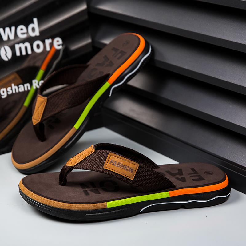 Men Mixed Colors Flip-flops Summer Comfortable Thick Sole Non-Slip Walking Shoes Round Head Lightweight Beach Slippers