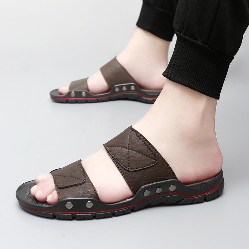 Genuine Leather Men Beach Slippers Plus Size Home Sandals Summer Beach Sandals Outdoor Casual Walking Beach Flip Flops Men Shoes