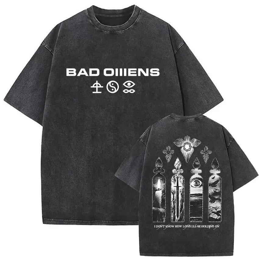 Rock Band Bad Omens Tour חולצת טי וינטג' שטופה גברים נשים היפ הופ גותי רפויה צווארון עגול שרוול קצר חולצות טי מעריצים סטריט ויר