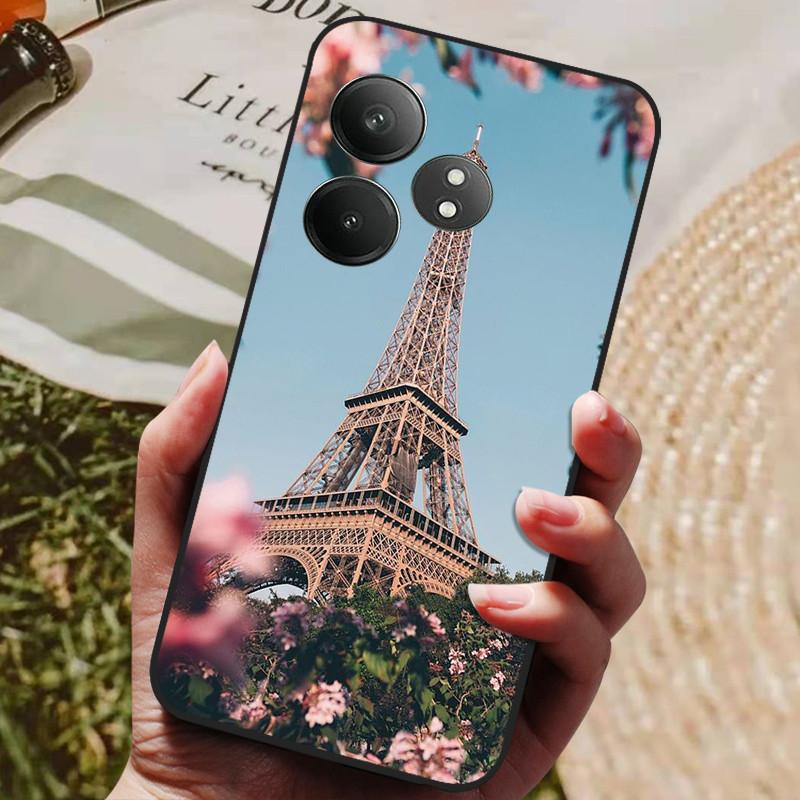 Capa de Telefone Para Realme GT 6 Case Silicone Preto Bumper Macio TPU Coque para Realme GT 6T Case Protetor Funda Realme GT6 GT6T Bolsa