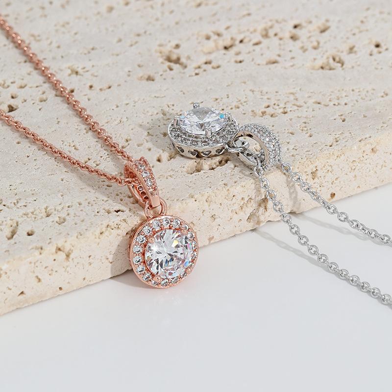 Round Diamond Pendant Necklace with Advanced Design Sense Full Diamond Sunflower Shape Necklace