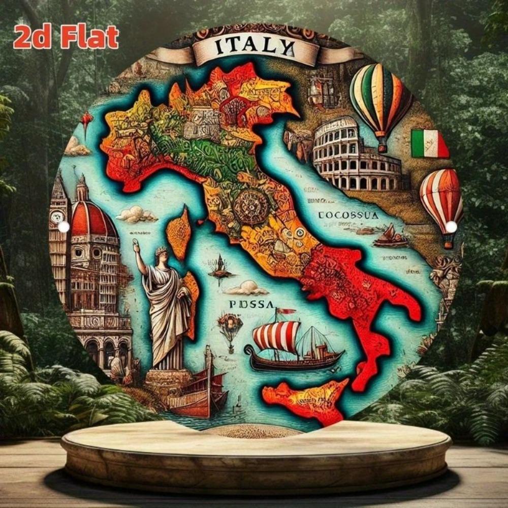Vintage Metal Poster Italy Map, Retro Round Wall Art for Kitchen Joom