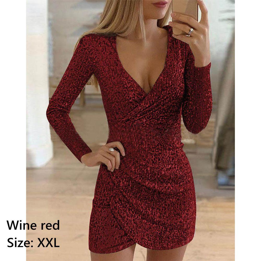 Bling Clubwear V-neck Bodycon Party Dress Sequin Mini Dress Party Evening Dresses Ball Gown