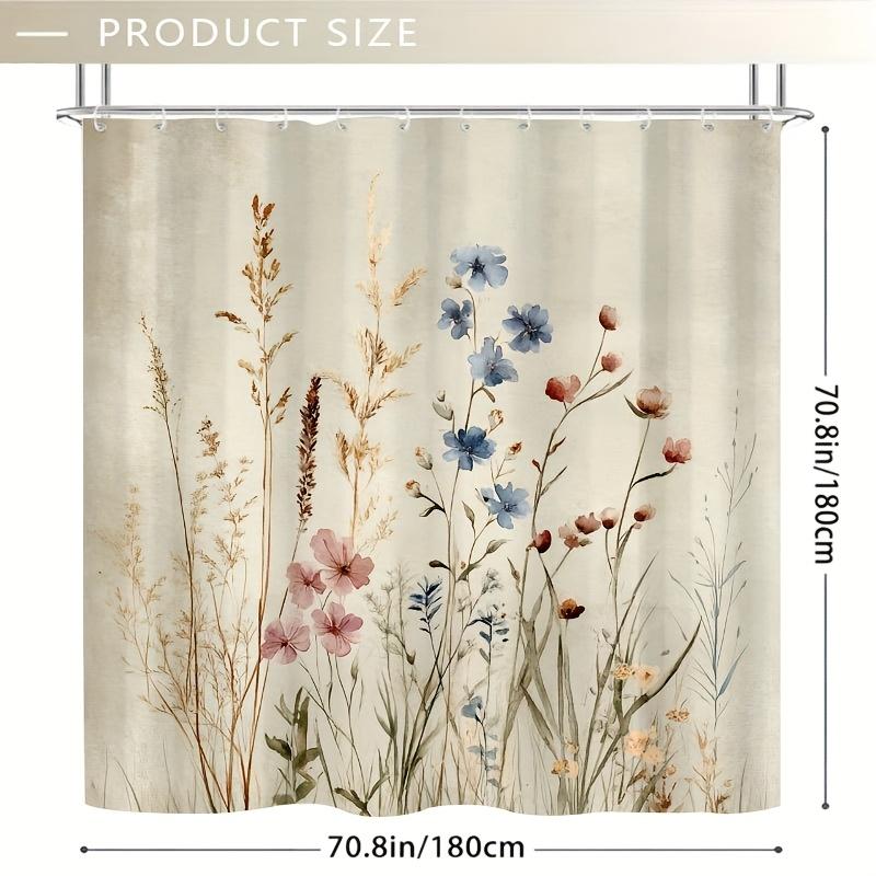 Vintage Botanical Print Shower Curtain, Durable Polyester, Delicate Wildflowers Design, Ideal for Bathroom Decor
