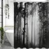 Black Tree Shower Curtain, Black Misty Forest Bathroom Decorative Shower Curtain, Waterproof Shower Curtain with Hooks