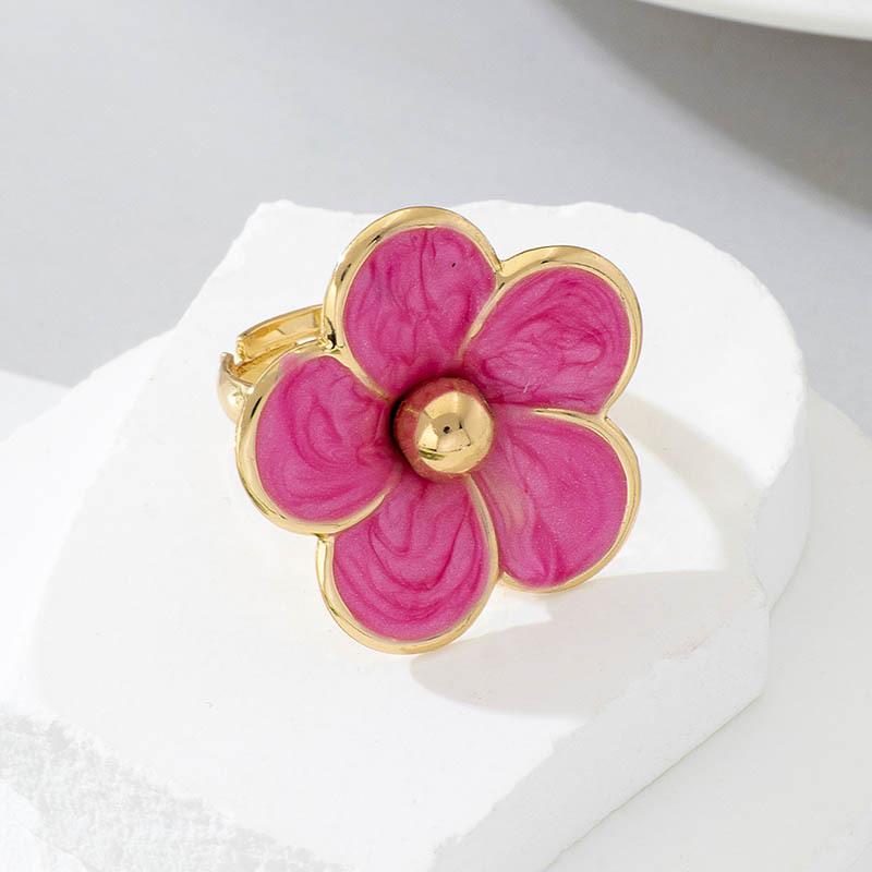 Gold Plated Colorful Enamel Flower Ring Dainty Unique Floral Pattern Adjustable for Girls Daily Vacation Wear Jewelry Gift