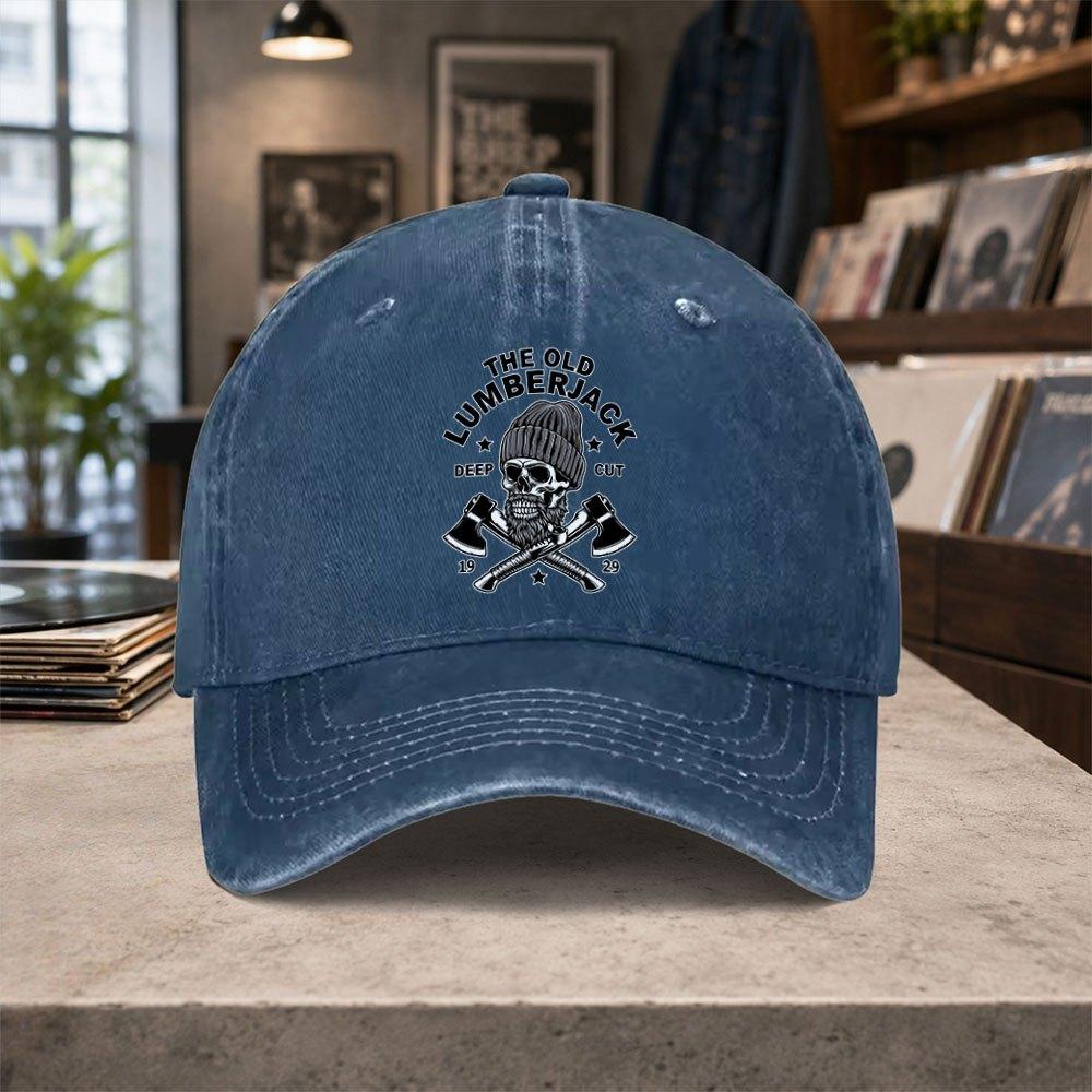 Old Lumberjack Skull Washed Baseball Cap Unisex Adjustable Vintage Hat
