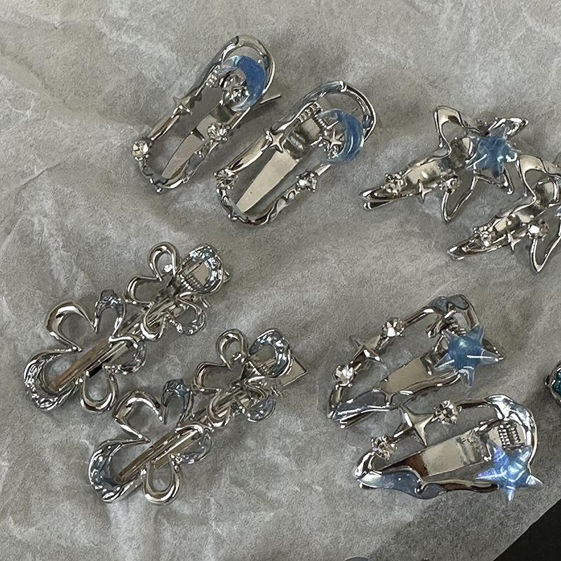 Blue Silver Alloy Hairpin Simple Girl Five-pointed Star Metal Duck Beak Clip Bangs Clip Side Clip Hairpin New Style