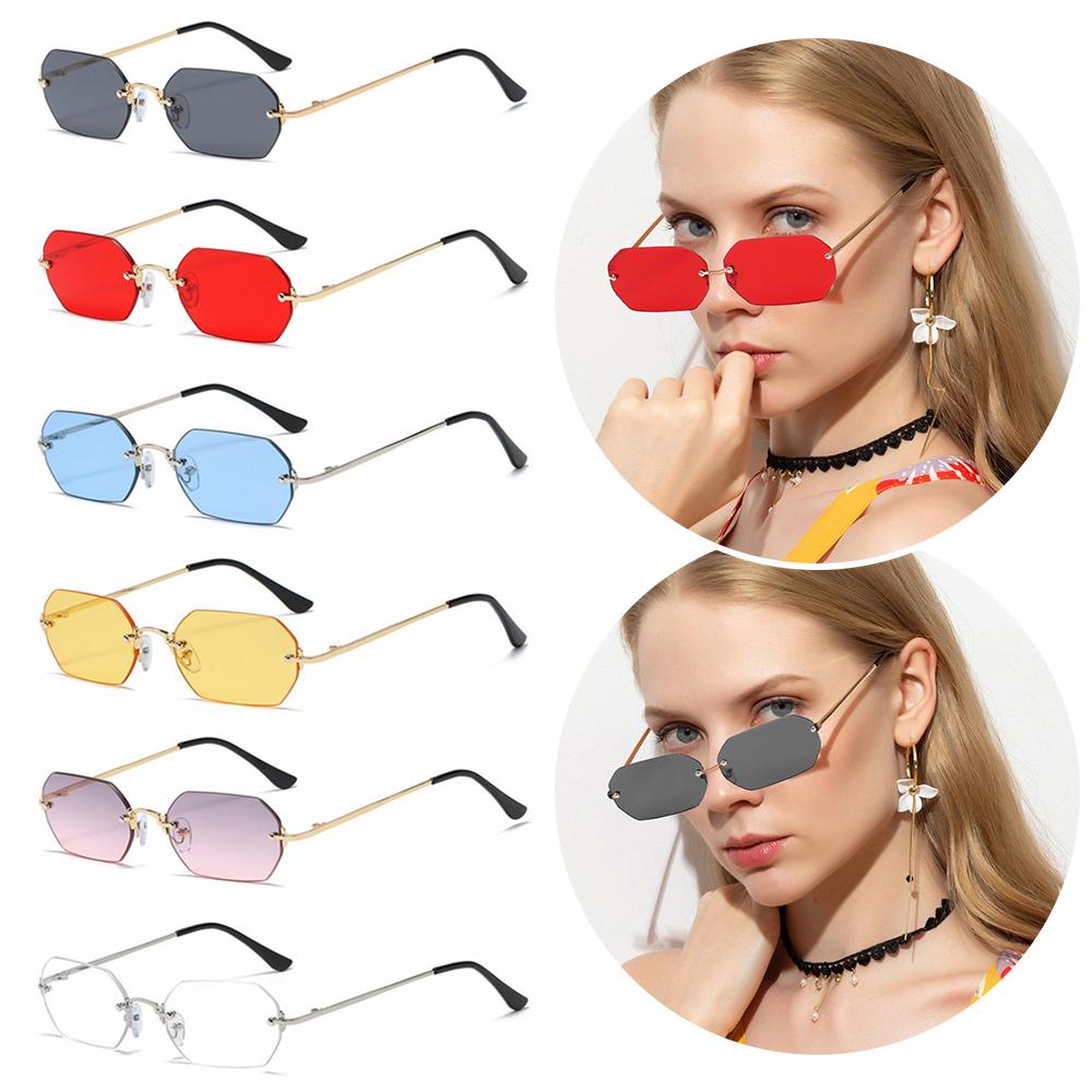 Vintage Rim-Free Rectangle Sunglasses for Female UV 400 Protection Driving Use Sun Spectacles Summer Small Frames Eye Spectacles
