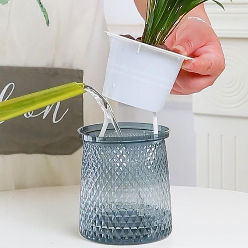 Mini Self Watering Flower Pot Fish Tank Transparent Plastic Plant Pots Self Watering Planter Pot Vase For Home Decoration