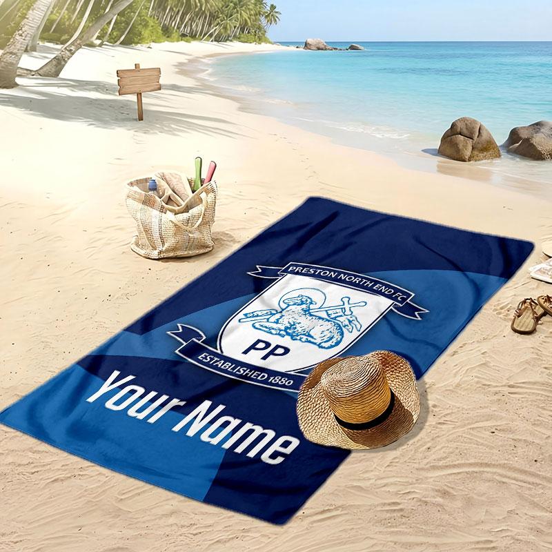 Preston North End Personalized Printed Beach Towel Soccer Logo Support Custom Name Text Absorbent Towel For Sport Travel Special Gift
