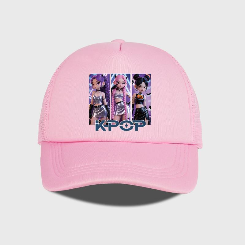 KPOP Cool Anime Girl Mesh Baseball Cap Adjustable Buckle Cap Unisex KPop Street Style Hat