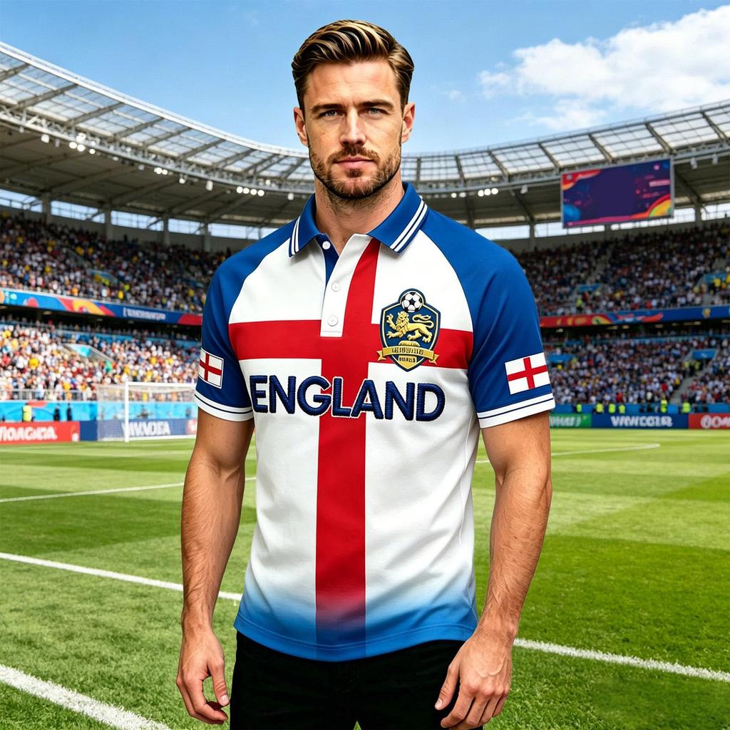 Men’s Football Print Polo Shirt Classic Short Sleeve Soccer Jersey Comfortable Fit Sportswear