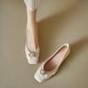 Pearl flower thick heel single shoes women's spring light mouth gentle with skirt low heel evening shoes