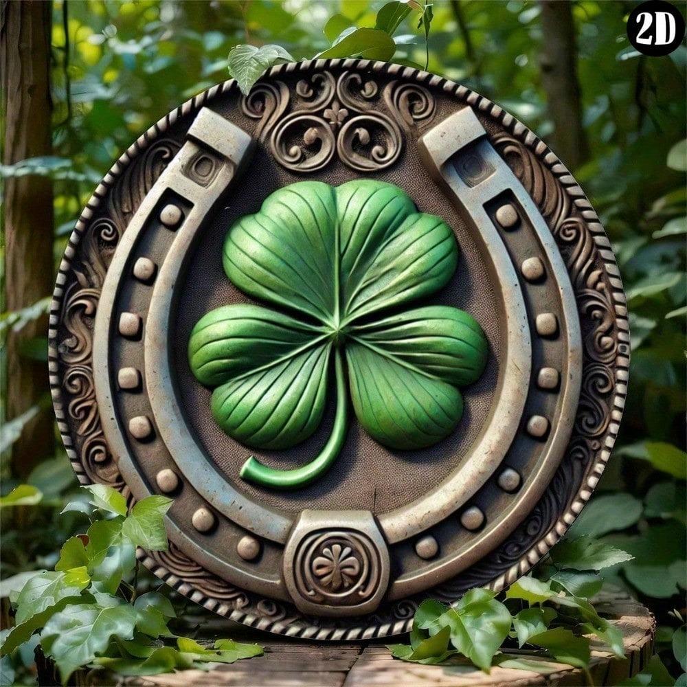 Vintage Horseshoe Clover Metal Wall Art Green Rustic Decor Home Cafe Garage Outdoor